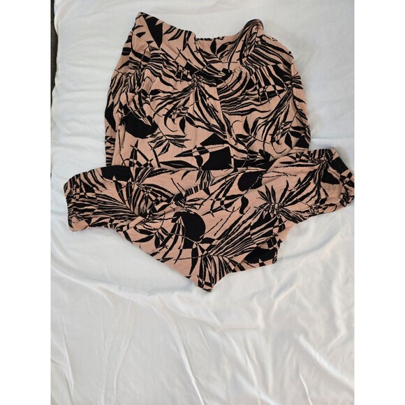 ​Wild Fable S Tropical Print Pants Smocked Waist Black Tan Harem Boho Womens - Picture 4 of 8